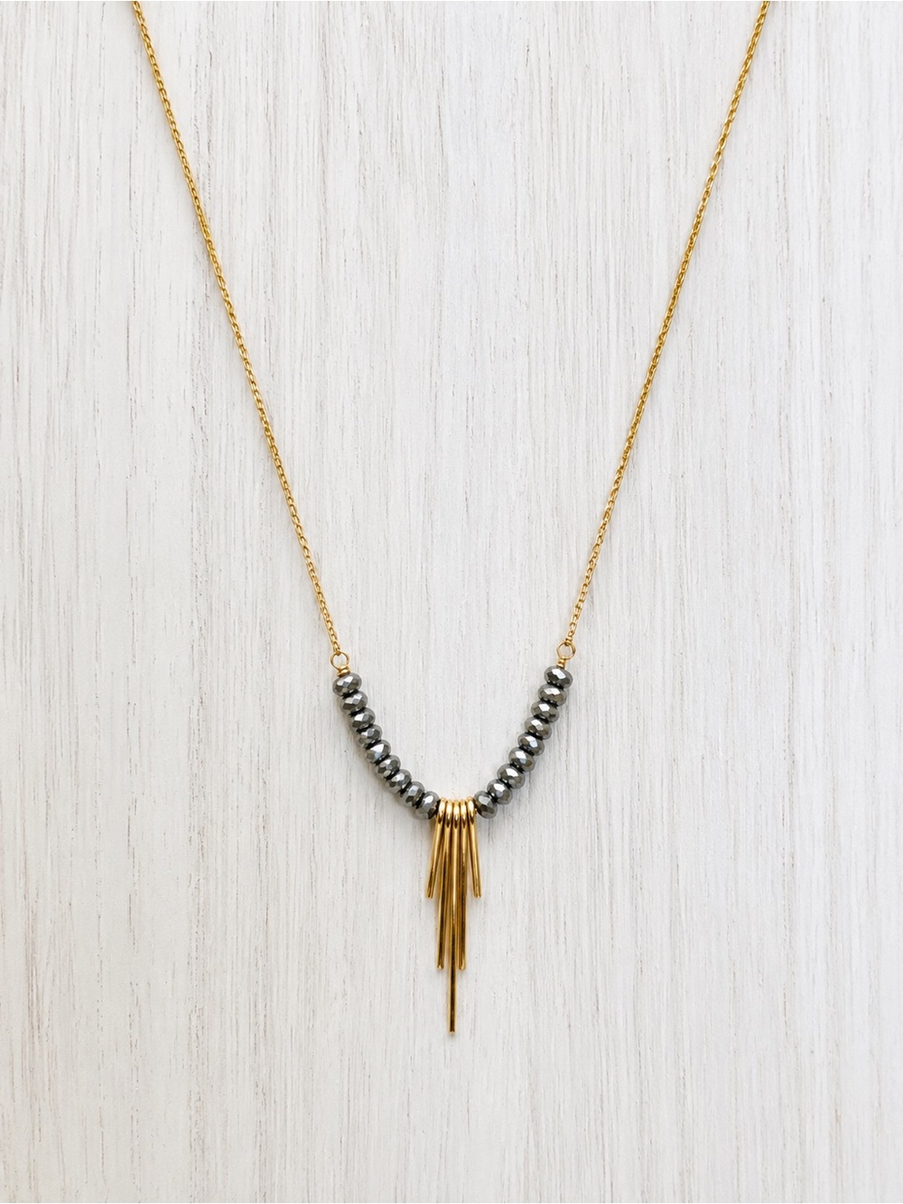 14K GF Chain Necklace with Hematite Beads and Gold Tassel